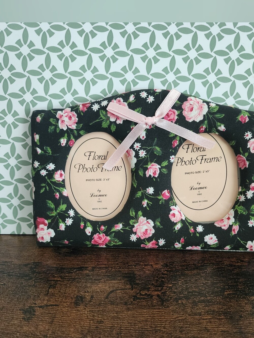 Vitnage Black Floral Double Photo Frame with Pink Rose Accents
